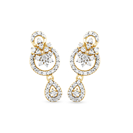 Fantastic Floral Design Stud with Dew Drop Hanging Diamond Earrings-EF IF VVS-18kt Rose Gold