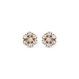 Floral Design Stud Diamond Earrings-EF IF VVS-18kt Yellow Gold