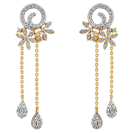 Concentric Dual Floret Diamond Drop Earrings-EF IF VVS-18kt Yellow Gold