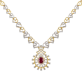 Lovely Red Stone Heart Shaped Dual Tone Diamond Necklace