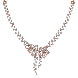 Wondrous Twin Floral Diamond Necklace-EF IF VVS-18kt Rose Gold