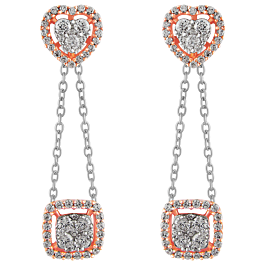 Lovely Heart Shaped Diamond Drop Earrings-EF IF VVS-18kt Rose Gold