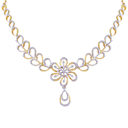 Modern Six Petal Floral Diamond Necklace-EF IF VVS-18kt Rose Gold