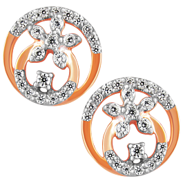 Ornate Circular Floral Diamond Earrings-EF IF VVS-18kt Rose Gold