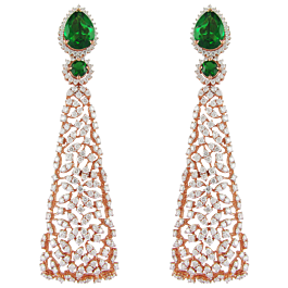 Contemporary Green Stone Diamond Earrings-EF IF VVS-18kt Rose Gold