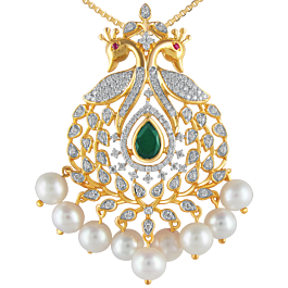 Adorned Peacock Diamond Pendants-EF IF VVS-18kt Rose Gold