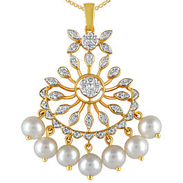 Dazzling Floral with Pearl Drops Diamond Pendants-EF IF VVS-18kt Rose Gold