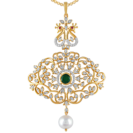 Enticing Peacock with Pearl Drop Diamond Pendants