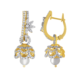 Scintillating Floral with Pearl Drop Diamond Earrings-EF IF VVS-18kt Rose Gold