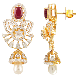 Contemporary Ruby Floral with Pearl Drop Diamond Earrings