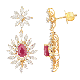 Stunning Ruby Stone Bloomed Floral Diamond Earrings-EF IF VVS-18kt Rose Gold
