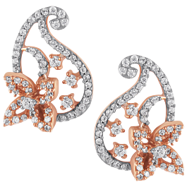 Scintillating Floral Mango Shaped Diamond Earrings-EF IF VVS-18kt Rose Gold
