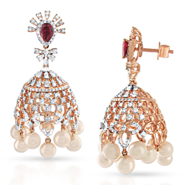 Enchanting Ruby Floral Diamond Earrings-EF IF VVS-18kt Rose Gold