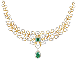 Ethereal Floral Emerald Stone Diamond Necklaces-EF IF VVS-18kt Rose Gold