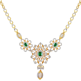 Mesmerizing Emerald Studded Floral Pattern Diamond Necklaces-EF IF VVS-18kt Rose Gold