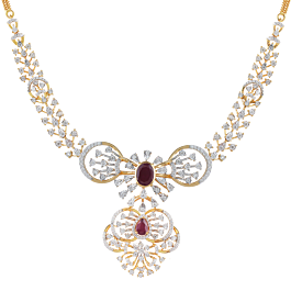 Contemporary Floral Ruby Stone Diamond Necklaces-EF IF VVS-18kt Rose Gold
