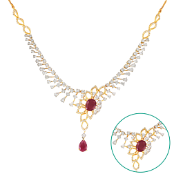 Tantalizing Floral Pattern Ruby Diamond Necklaces-EF IF VVS-18kt Rose Gold