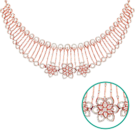 Flamboyant Floral Pear Pattern Diamond Necklaces-EF IF VVS-18kt Rose Gold