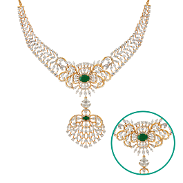 Sophisticated Vibrant Emerald Stone Diamond Necklaces-EF IF VVS-18kt Rose Gold