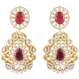 Resplendent Ruby Floral Diamond Earrings-EF IF VVS-18kt Rose Gold