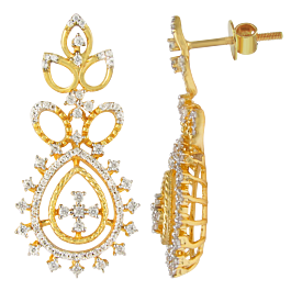 Stunning Leaf Pattern Floral Diamond Earrings-GH SI-18kt Yellow Gold