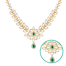 Beautiful Classic Emerald Stone Diamond Necklaces-EF IF VVS-18kt Rose Gold