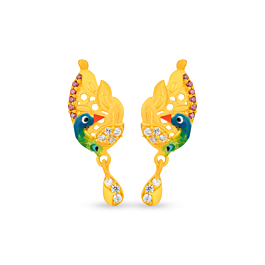 Pretty Multi Stone Enamel Peacock Gold Earrings