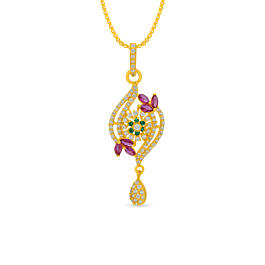 Dazzling Color Stone Floral Gold Pendant