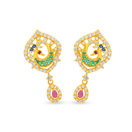 Beautiful Dancing Drops Peacock Gold Earrings