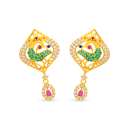 Sparkle Dancing Drops Peacock Gold Earrings