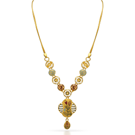 Refulgent Enamel Coated Floral Gold Necklace