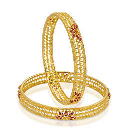 Gleaming Red Stone Gold Bangles