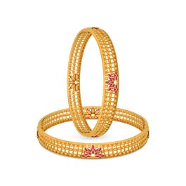 Gleaming Red Stone Gold Bangles