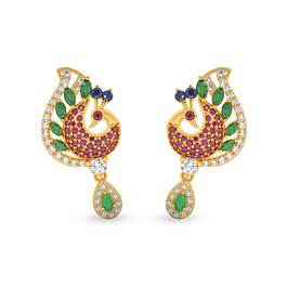 Delightful Dancing Drops Peacock Gold Earrings