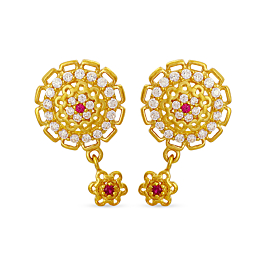 Gleaming Hanging Floral Gold Earrings
