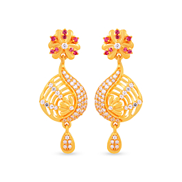 Impressive Netted Floral Drop Gold Earrings
