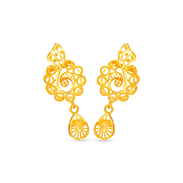 Swirl Pattern Floral Gold Earrings