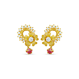 Exclusive Red Stone And Floral Design Gold Earrings