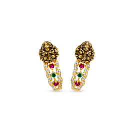 Ethnic Multi Stone With Goddess Lakshmi Gold Earrings