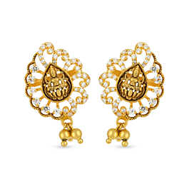 Goddess Lakshmi With Swirl Pattern Gold Earrings