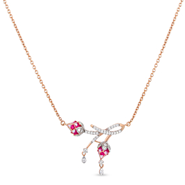 Ebullient Dual Floral Diamond Necklace - Lily Ripples Collection