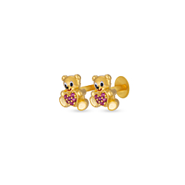 Beauty Teddy Bear Kids Gold Earrings