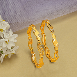 Amiable Wavy Floral Gold Bangles