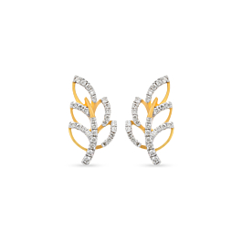 Glinting Leaf Pattern Diamond Earrings-736A001521-1-EF IF VVS-18kt Yellow Gold-