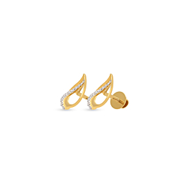 Dainty Leaf Pattern Diamond Earrings-736A001387-1-EF IF VVS-18kt Yellow Gold-