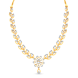 Twinkling Floral With Leaf Pattern Diamond Necklace-736A001742-1-EF IF VVS-18kt Yellow Gold-