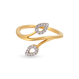 Glimmering Dual Leaf Diamond Ring-736A001343-1-EF IF VVS-18kt Yellow Gold-7