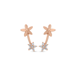 Sparkling Dual Floral Diamond Earrings-EF IF VVS-18kt Yellow Gold-