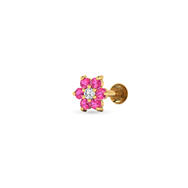 Enticing Pink Stone Floral Gold Nosepin