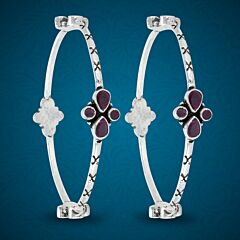 Magnificent Red Stone Floral Silver Bangles